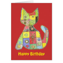 Carte d'anniversaire avec le chat de patchwork