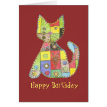 Carte d'anniversaire avec le chat de patchwork