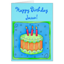 Carte d'anniversaire bleue avec le gâteau