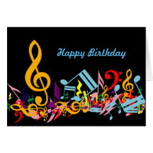 Carte d'anniversaire colorée de notes musicales