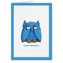 Carte d'anniversaire de hibou d'Aqua
