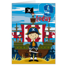 Carte d'anniversaire de scène de bateau de pirate 