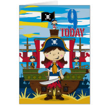 Carte d'anniversaire de scène de bateau de pirate 
