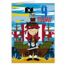 Carte d'anniversaire de scène de bateau de pirate 