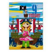 Carte d'anniversaire de scène de bateau de pirate 