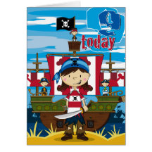 Carte d'anniversaire de scène de bateau de pirate 