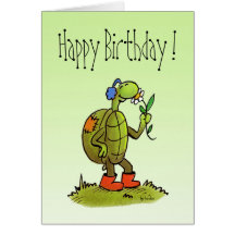 carte d'anniversaire de tortue et de fleur