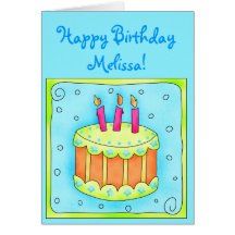 Carte d'anniversaire de turquoise avec le gâteau