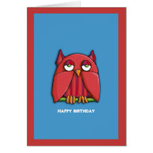 Carte d'anniversaire rouge d'aqua rouge de hibou