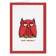Carte d'anniversaire rouge de hibou