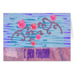 Carte d'anniversaire russe avec les fleurs roses