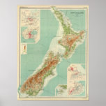 Carte d'atlas de la Nouvelle Zélande Poster