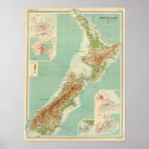 Carte d'atlas de la Nouvelle Zélande Poster