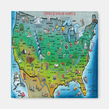 Carte de bande dessinée des Etats-Unis Aimants