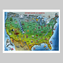 Carte de bande dessinée des Etats-Unis cartes postales