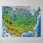 Carte de bande dessinée des Etats-Unis Posters