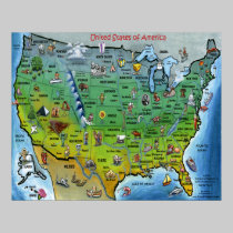 Carte de bande dessinée des Etats-Unis posters