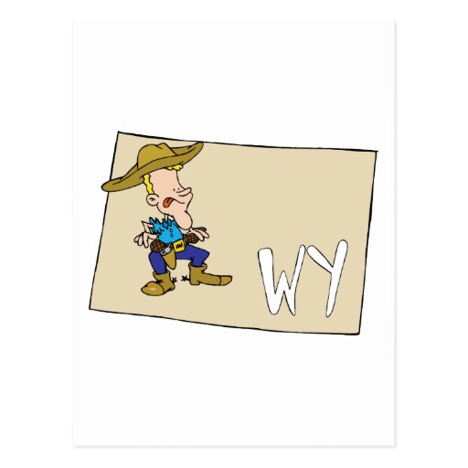 Carte de bande dessinée du Wyoming WY avec un cowb Carte Postale
