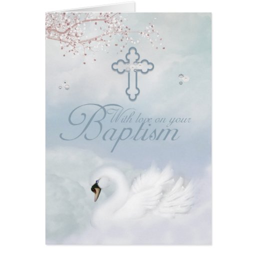 Carte de baptême avec le cygne rose