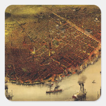 Carte de Birdseye de la Nouvelle-Orléans (1885) Stickers Carrés