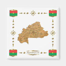 Carte de Burkina Faso + Aimant de drapeaux