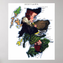 Carte de caricature de l'Ecosse Posters