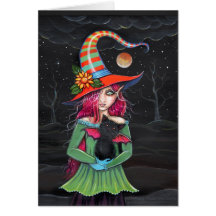 Carte de chat de sorcière de Halloween de "petites