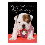 Carte de chiot de bouledogue d'anniversaire de heu