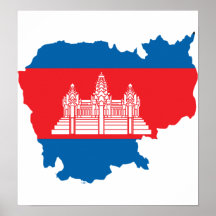 Carte de drapeau du Cambodge normale Posters