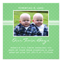 Carte de faire-part de naissance de jumeaux