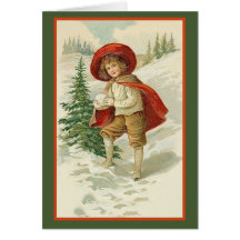 Carte de fin de année rouge de cap et de neige