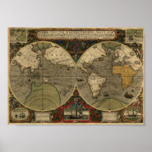 Carte de Jodocus Hondius 1595 du monde Posters
