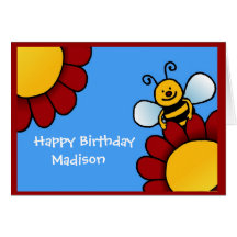 carte de joyeux anniversaire d'abeille et de fleur