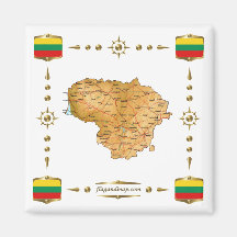 Carte de la Lithuanie + Aimant de drapeaux
