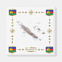Carte de la Nouvelle-Calédonie + Aimant de drapeau