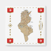 Carte de la Tunisie + Aimant de drapeaux