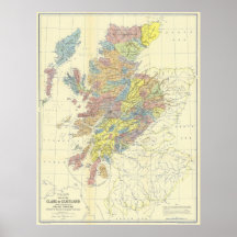 Carte de l'Ecosse montrant en 1899 les clans écoss Affiches