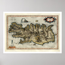 Carte de l'Islande par la carte 1595 de Mercator Poster