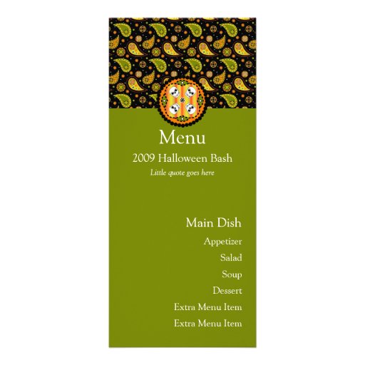 Carte de menu de crâne de Halloween Paisley Modèle De Carte Double