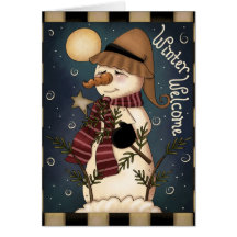 Carte de Noël bienvenue de bonhomme de neige d'hiv