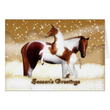 Carte de Noël - bonnes fêtes - chevaux, poulain et
