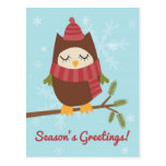Carte de Noël comportant le hibou mignon sur la br cartes postales