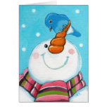 Carte de Noël de fête de bonhomme de neige et d'oi