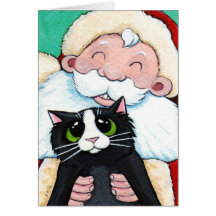 Carte de Noël du père noël gai et de chat noir