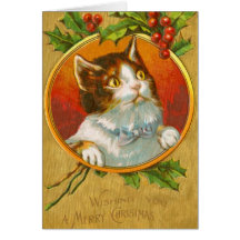 Carte de Noël mignonne de chat avec des baies