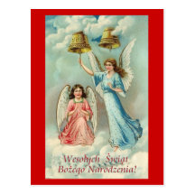 CARTE DE NOËL POLONAISE AVEC DES ANGES EN NUAGES CARTE POSTALE