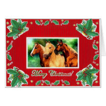 Carte de Noël quarte de blanc de portrait de cheva