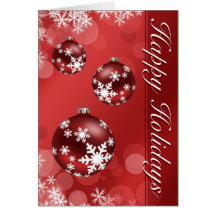 Carte de Noël rouge d'ampoule de neige et d'orneme