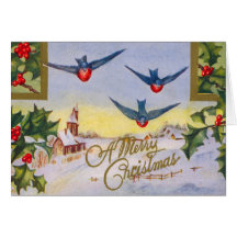 Carte de Noël victorienne d'oiseau
