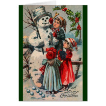 Carte de Noël vintage de bonhomme de neige